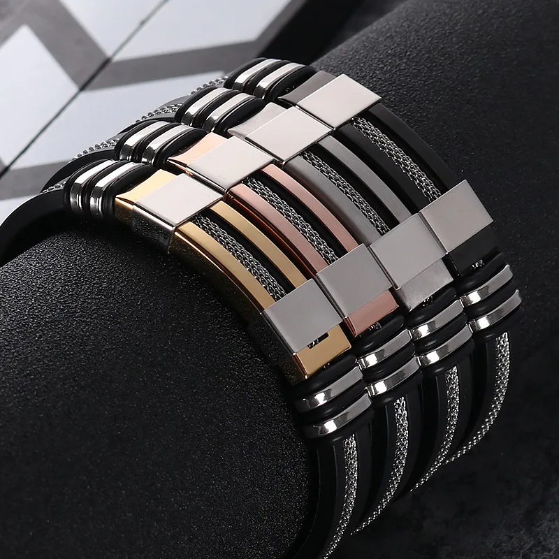 Wholesale New Style Silicone Stainless Steel Bracelet Popular Fashion Personality Mens Bracelet