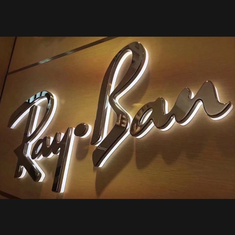 Custom stainless steel led logo sign indoor outdoor waterproof illuminated backlit signage letter for decoration