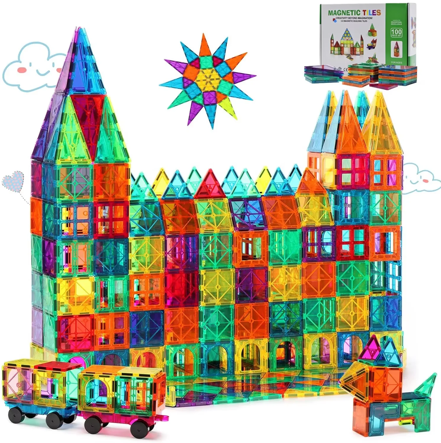 Educational Building Blocks Set 100 Pieces 3d Magnetic Tiles CPSC CE EN71 ASTM Kids  Plastic Toys