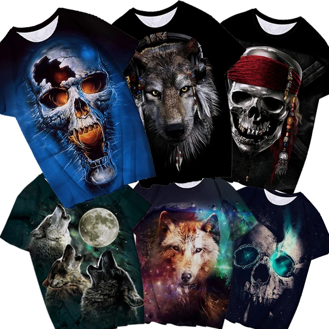 Wholesale ready to ship fashion 3D digital print tshirt fashion carnival personality hip hop clothing