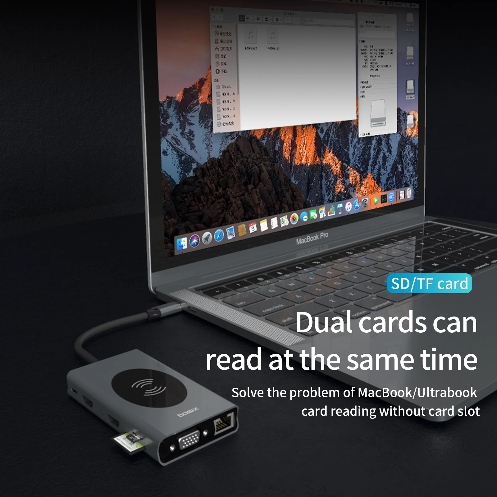 HUB BASIX 14 in 1 usb hub wireless charger type c to HD-MI*2 VGA USB3.0*5 SD TF RJ45 PD AUDIO3.5 10W