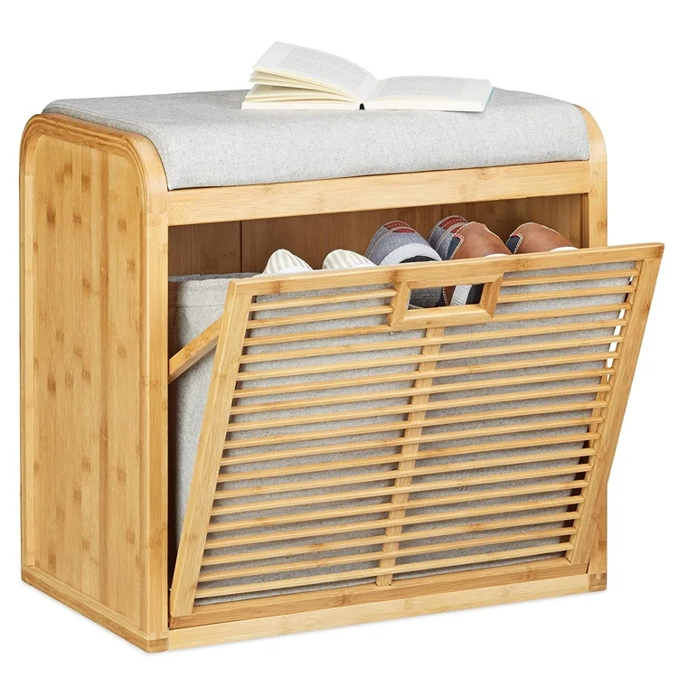 Bench With Laundry Basket Hallway Living Room Bamboo Bathroom Cabinet Furniture Chair Sets