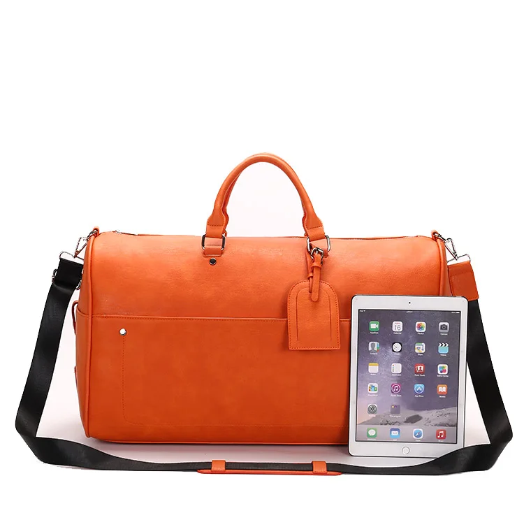 orange color faux Leather Duffel Bag Large Travel Bag Gym Sports Overnight Weekender Bag for men and women