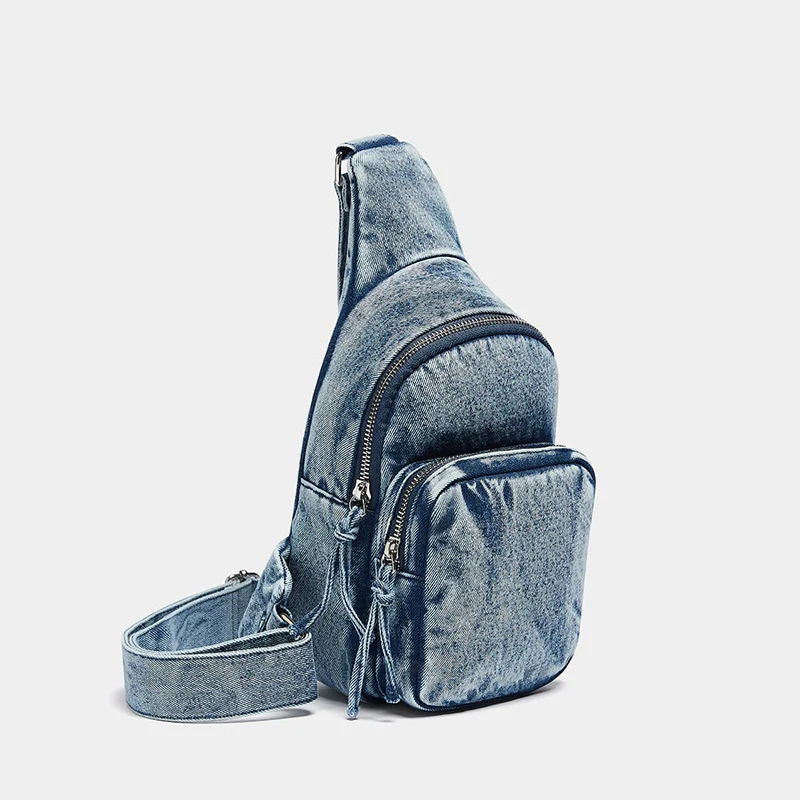 Women Fashion Custom Waterproof Shoulder Crossbody Side Chest Bag Mini Denim Sling Backpack