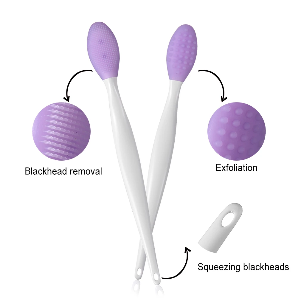  2021OEM Soft Double-Sided Silicone Lip Scrub Massager Exfoliating Nose Clean Blackhead Removal Facial Cleansing
