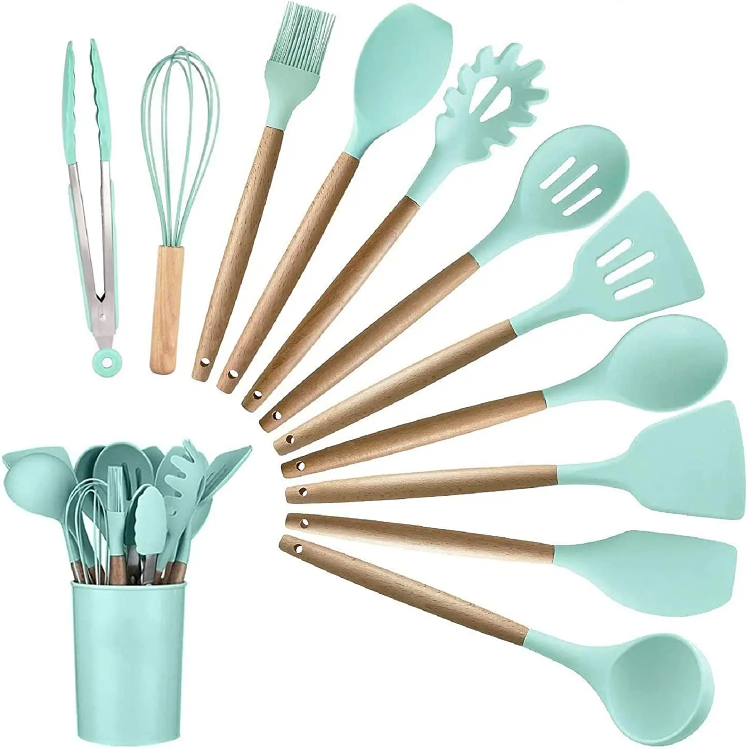 12 PCS Wholesale Market Nordic Kitchen Utensils Silicone with Plastic Boxes Cocina  Cookware set