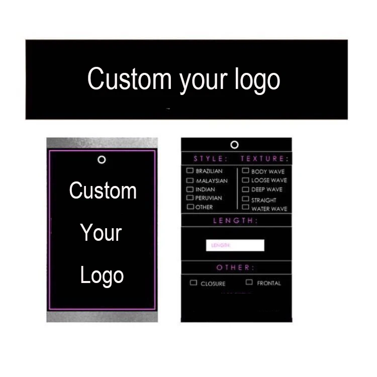 Custom products labels printing recycled paper hang tags, wig bundle hair extensions hang hair tags