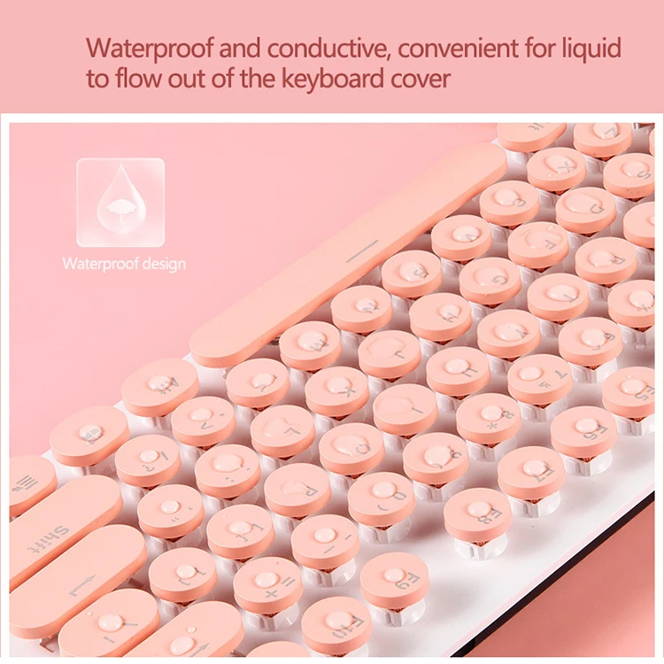 Retro Style 2.4G Wireless gaming Keyboards Keyboard And Mouse Set 1600DPI Combo For Office Game Pink