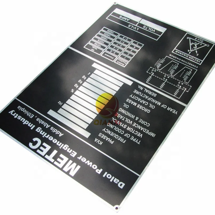 Metal printing aluminum label etched stainless steel name plates tag laser engraved anodized silver aluminium machine nameplates