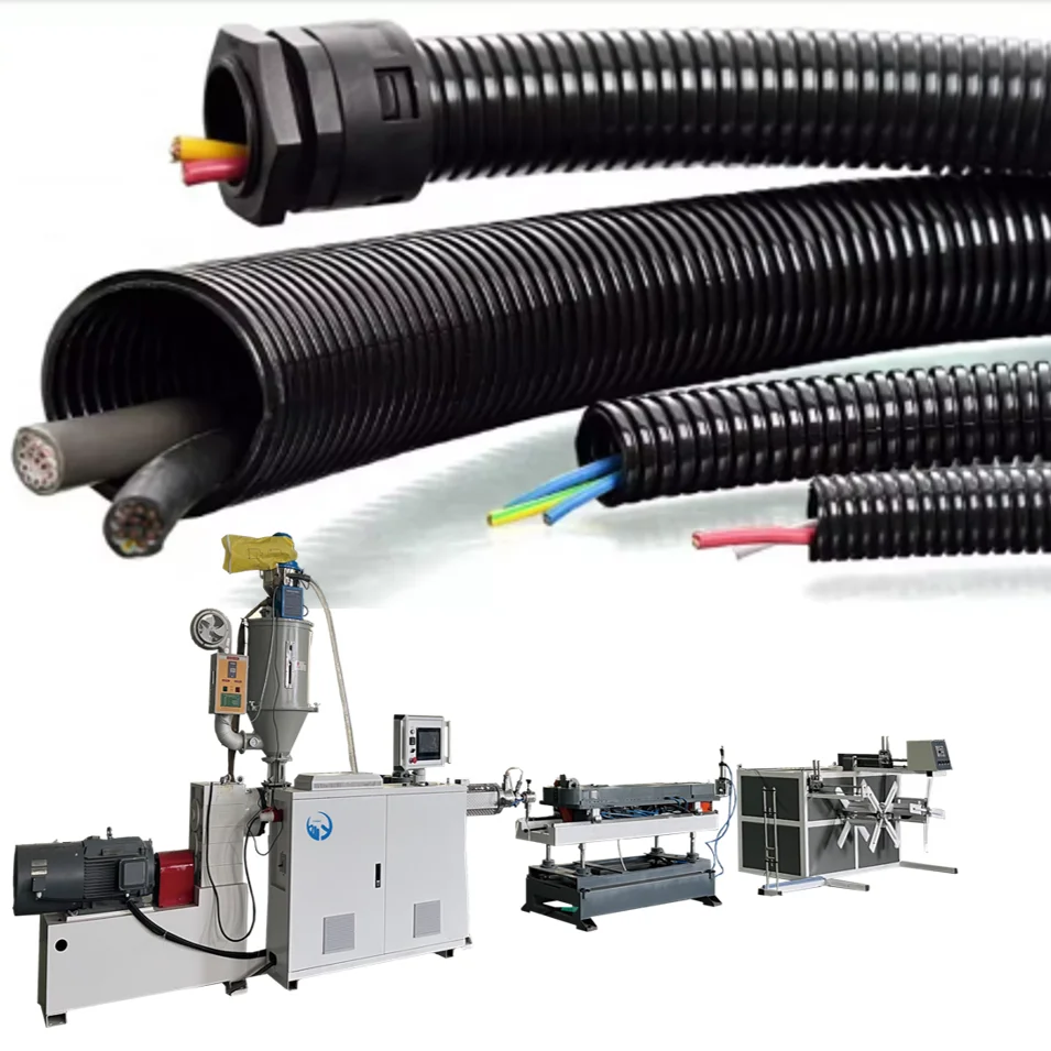 Electrical Wire Flexible Corrugated Cable Protection conduit Plastic Tube making extruder machinery with CE ISO