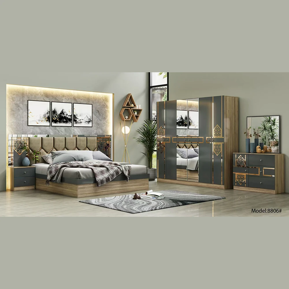 Mirrored Classic Wooden Beds Full Mirror King Size Furniture Cheap Modern Royal Italian Luxury Queen Sets Bedroom Set
