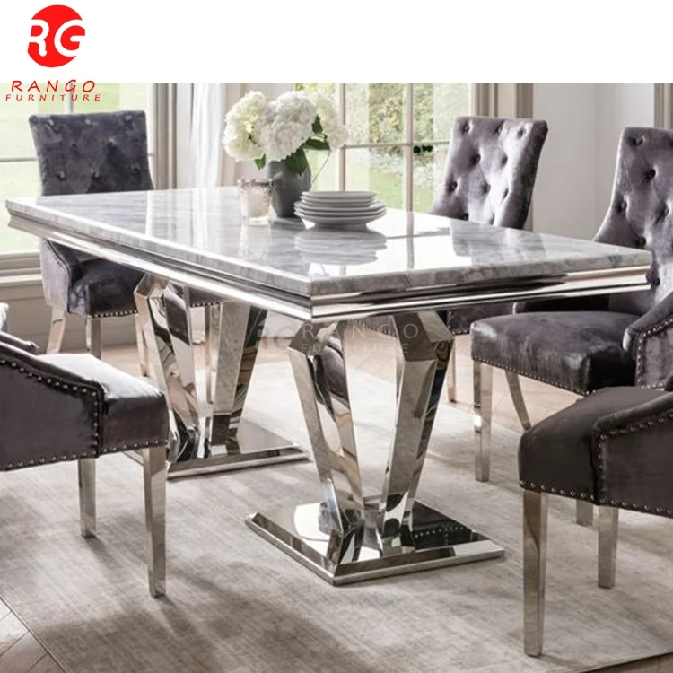 Marble Dining Table With 6 Chairs For Home Product with imperial grey marble texture