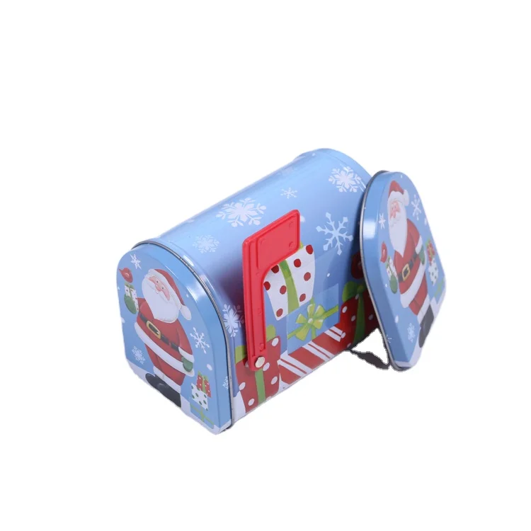Mail shaped hot sale tin box with red flag sugar candy tin can