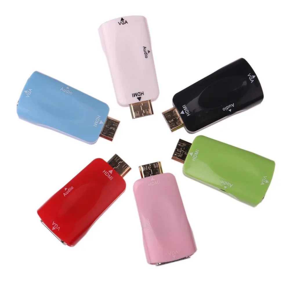 Адаптер штыревой HDMI на VGA Женский конвертер адаптер с аудио кабель для ПК HDTV + 3,5 мм AV аудио кабель для ПК черный