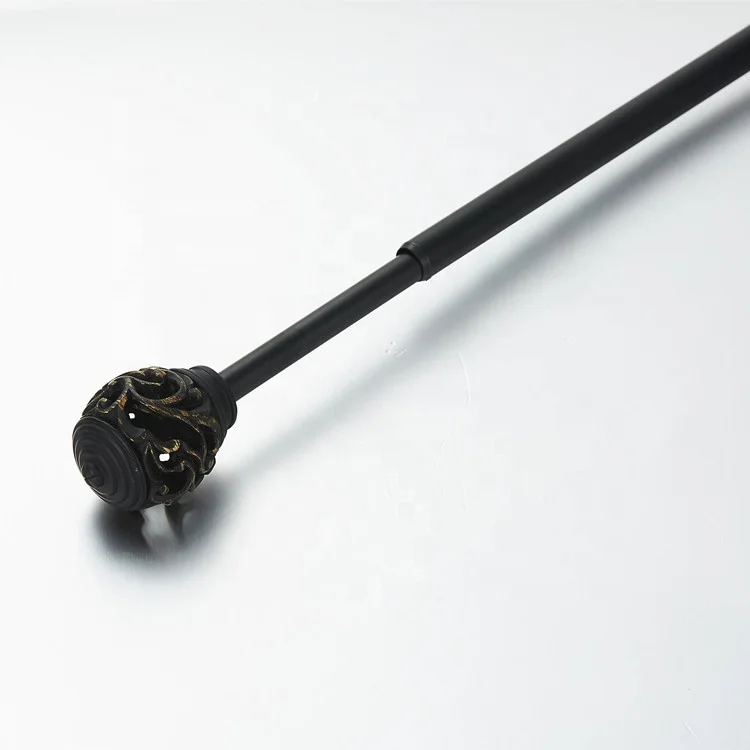 
Round hollow pattern steel bay window curtain pole set black beaded curtain rod 