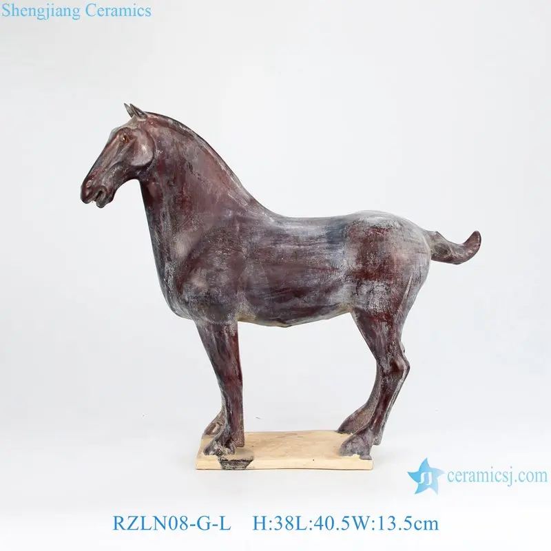 RZLN08-G Antique Large Brown Pottery Walking Horse Sculptures Ancient Home Decorative Horse Shape Ceramic Statues Figurines