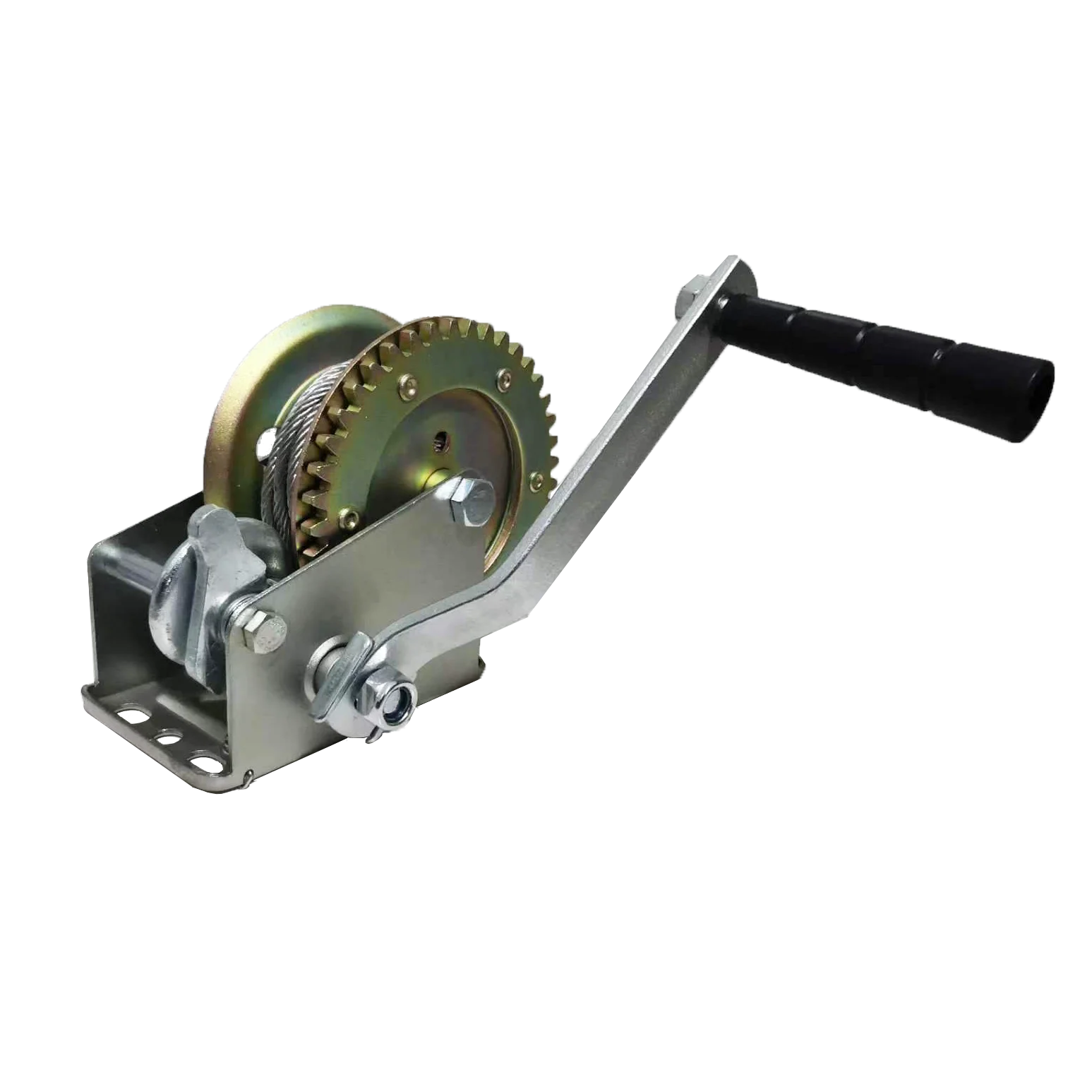 Cheap Price small portable 1200lbs Zinc Plated  Manual Hand Winch Webbing Strap Wire Rope Cable with hand brake