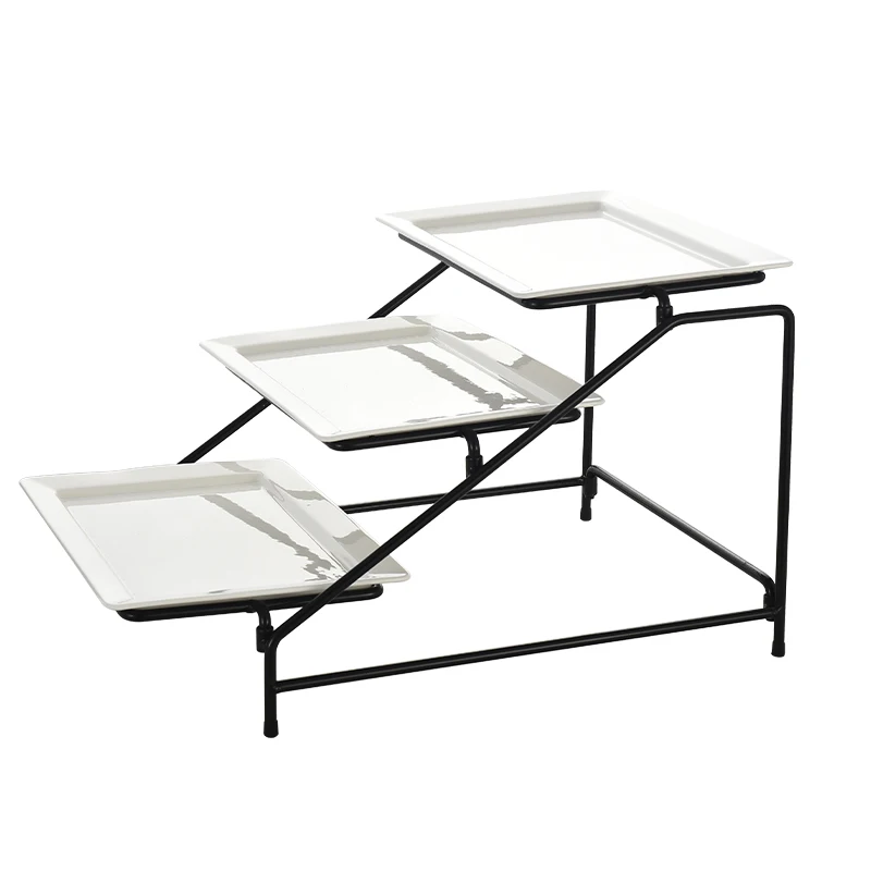 High Temperature Cake Display Stand Three Tier Ceramic Cake Stand Set Wedding With Tray