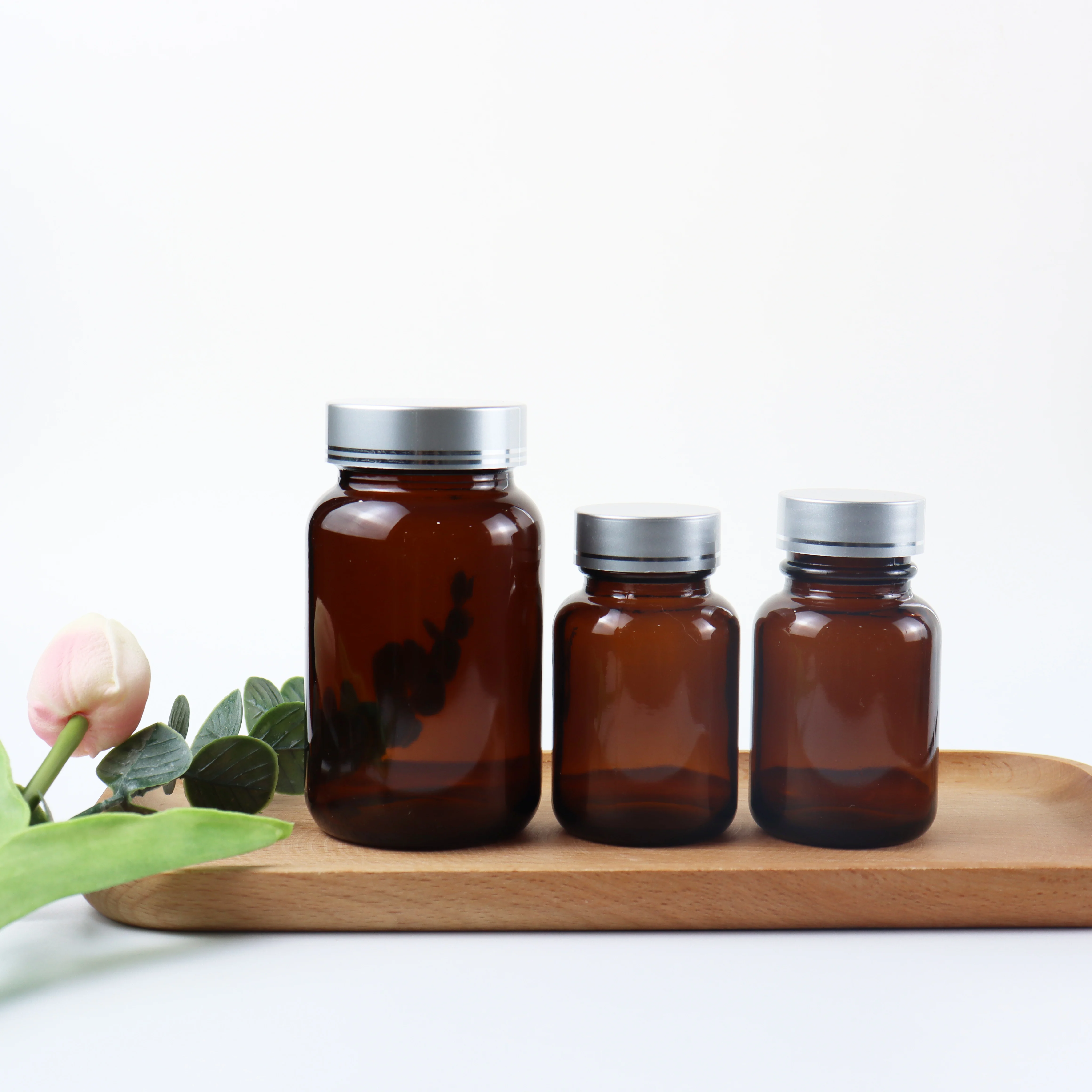 Wide mouth 120ml 250ml amber glass capsule supplement bottles counting bottling machine for tablets and capsule