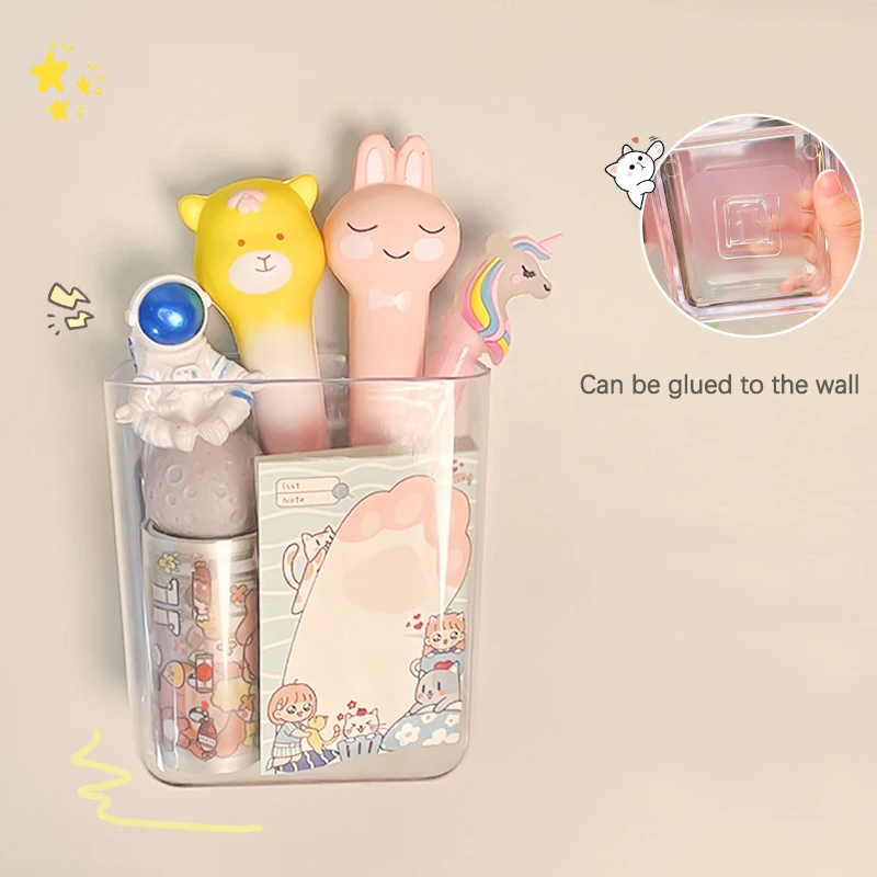 Clear Office Desk Acrylic Pen Holder Custom Pencil Holder Desktop Finishing Makeup Brush Storage Box Can Be Wall-mounted