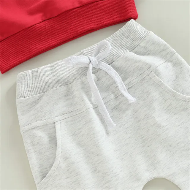 1Pcs Custom Logo RTS Spring Autumn Newborn Infant Toddler Clothes Cotton Top Pants LOVER BOY Baby Boys Two Pieces Set