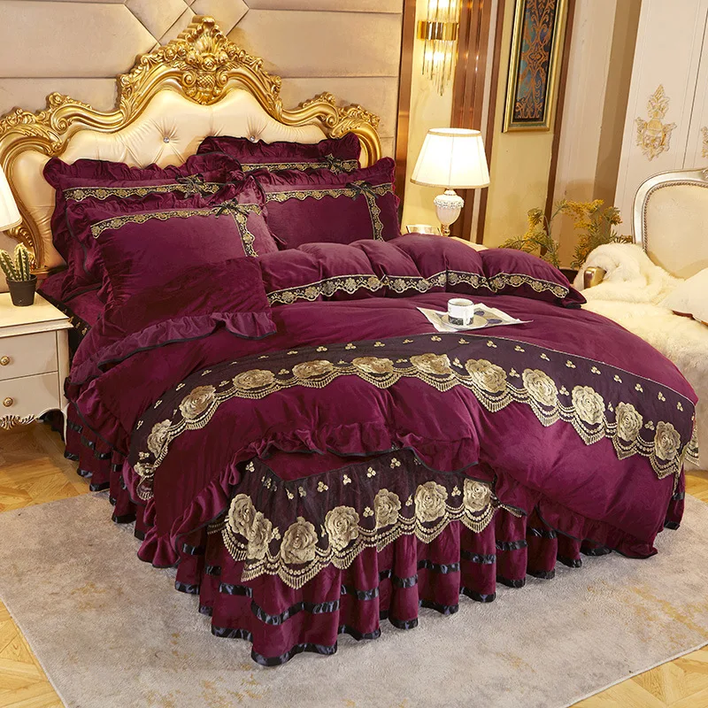 MU Embroidered Lace Duvet Covers Bedsheets and Pillowcase Bedding Set Luxury Bed Cover 4 Pieces Wholesale Sheets