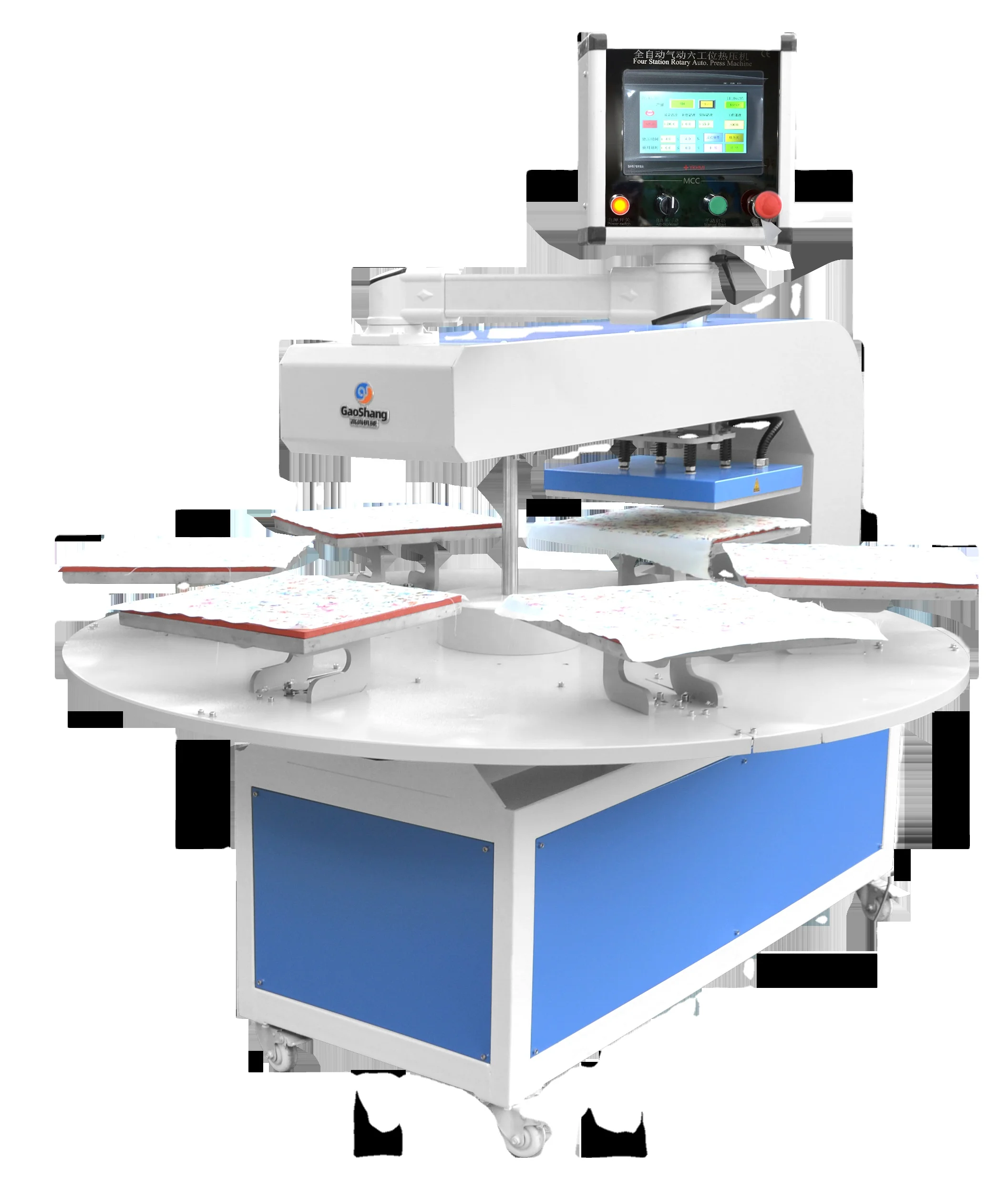 Fully automatic pneumatic robotic 6 station heat press printing plate roller hot transfer for Garment