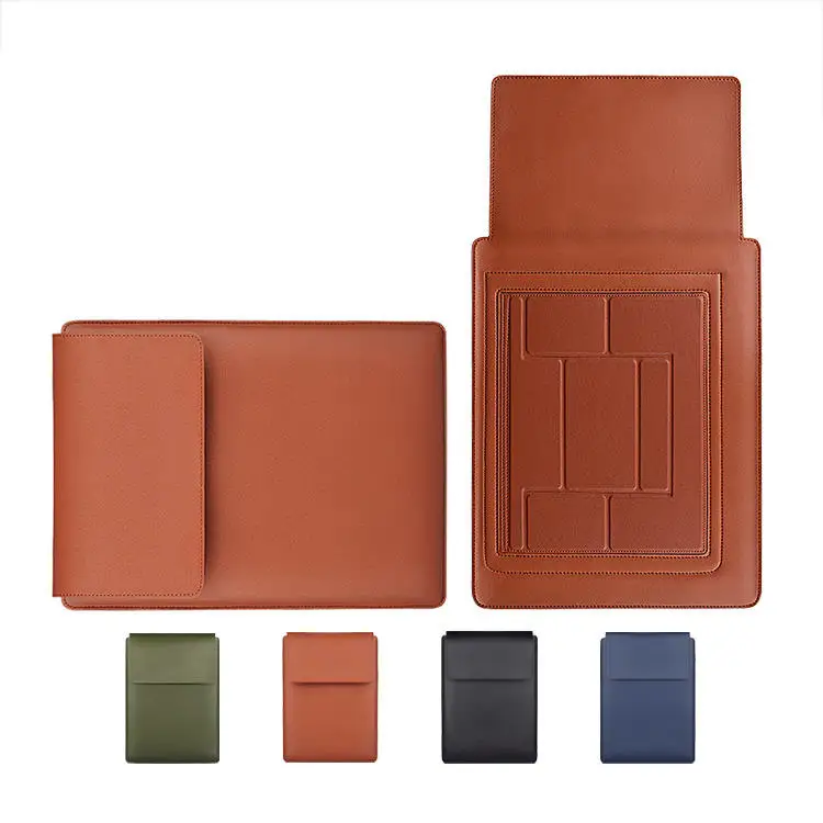 2023 Factory ultra thin foldable notebook stand bag pu leather laptop sleeve case laptop holder bag cover leather bag with stand