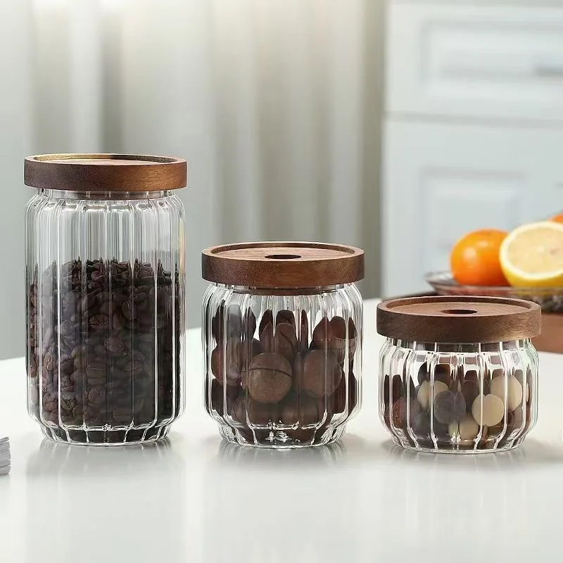 Wholesale Free Kitchen Glass Small Jars with Transparent Bamboo Lids & Airtight Canister Extra Labels for Food Storage Container