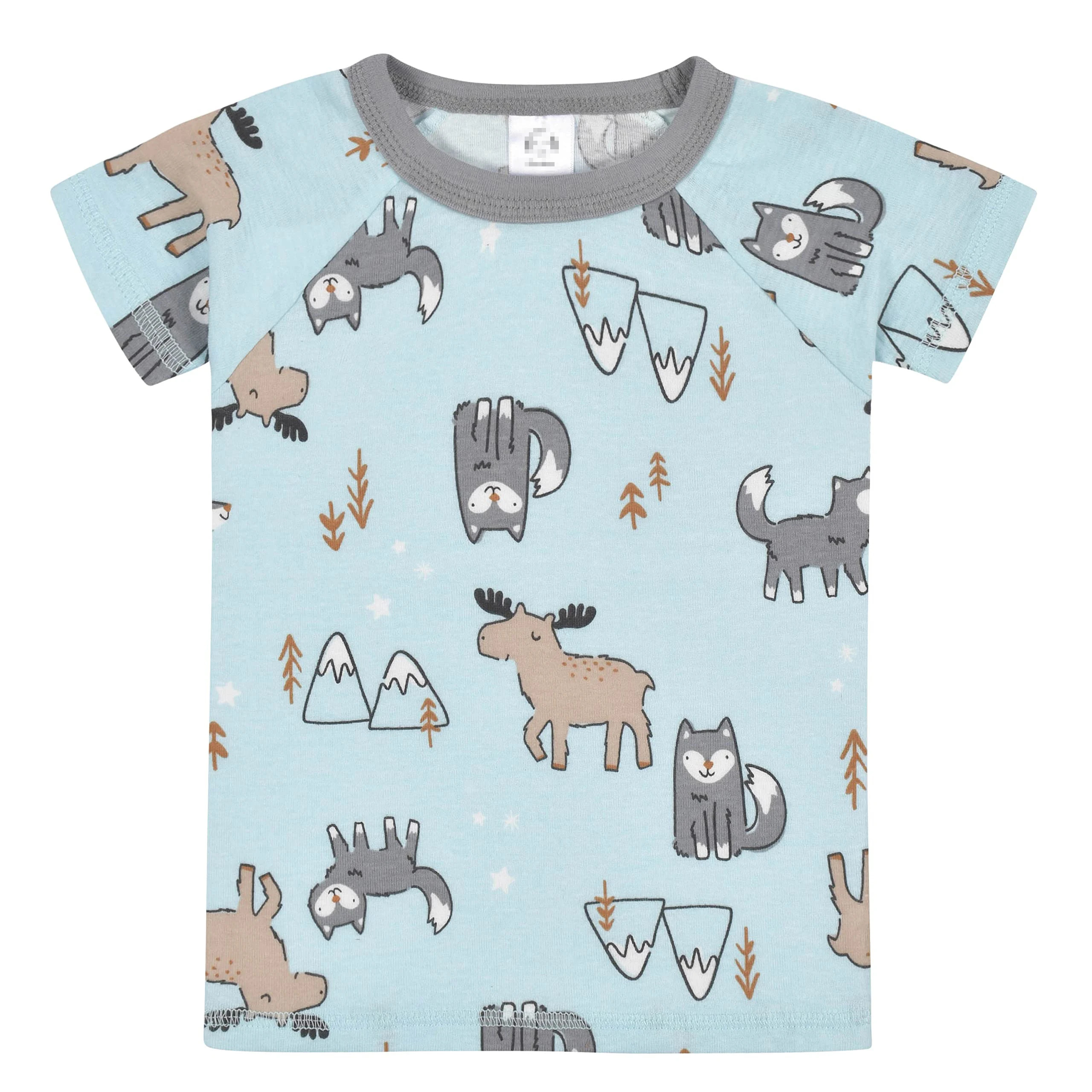 2024 New Fashion Bamboo Cotton Material  Pattern Customized Two Piece Sleepwear Short Sleeve Baby Kids Pajamas Set