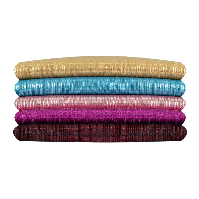 Gold and Silver Thread Elastic Polyester Knitted Fabric Gold Super Shining Star Stage Wedding Cloth Fabric