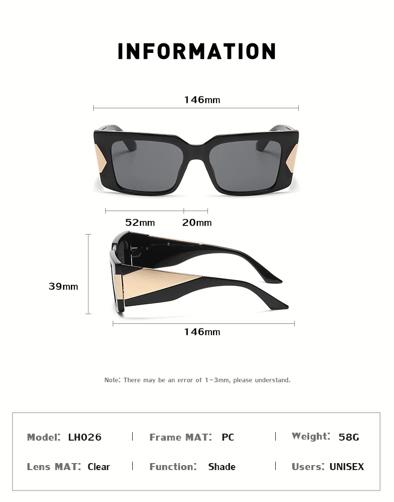 Retro fashionable unisex square  narrow frame wide leg uv400 sunglasses women high quality fashion men custom logo sun glasses