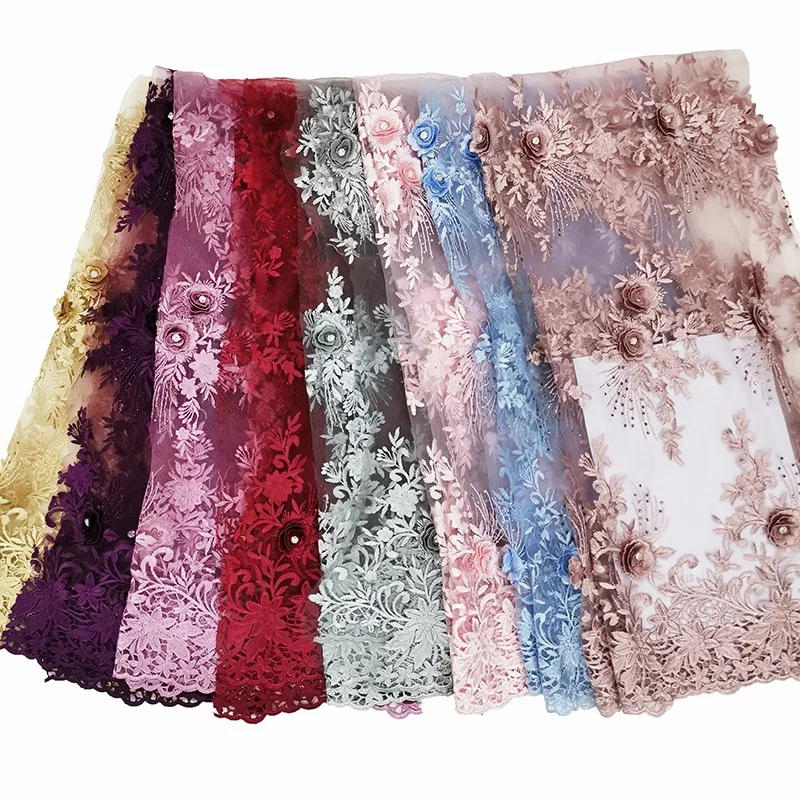 luxury materials high quality gold french 3d flower lace embroidered  fabric