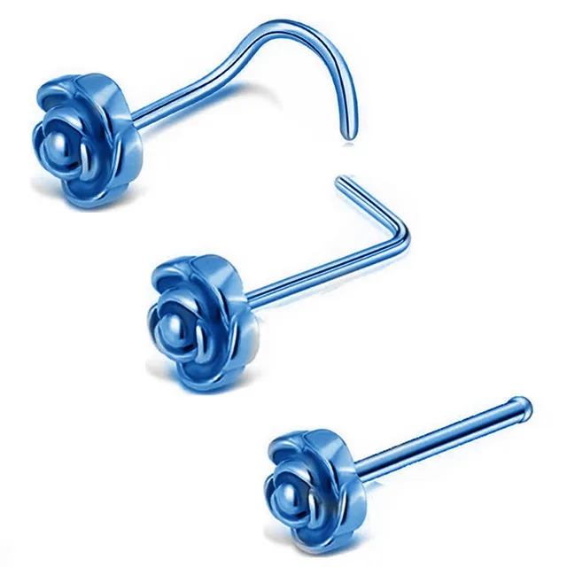 New Arrivals: Fashionable Nose Piercing Jewelry Set with Rose Nose Rings, Ear Studs and L-Shaped Nose Pins
