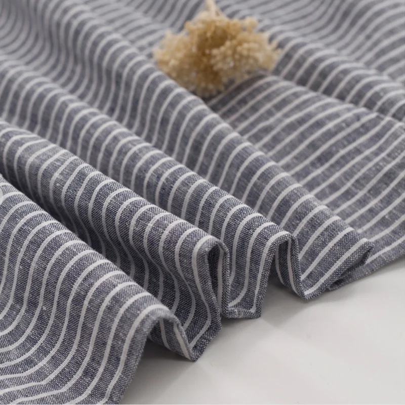 Wholesale fashion washing process yarn-dyed 55% hemp 45% cotton woven stripe fabric for clothing