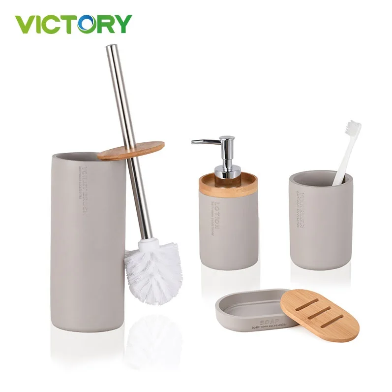 Элегантная щетка для туалета раковины ванной комнаты силиконовая 4 шт. набор из бамбука и смолы