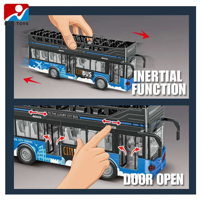 Multifunction simulation double decker bus with light music traffic car toys 1:16 city buses toy