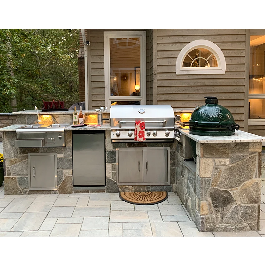 Modern Modular Outdoor Island Kitchen Cabinets with Sink,Fridge and Cooker Side Burner BBQ Grill