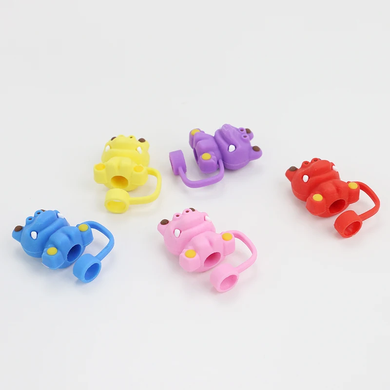 Custom 3D silicone straw toppers for 10mm drinking straw covers with cartoon designs for tumblers mugs
