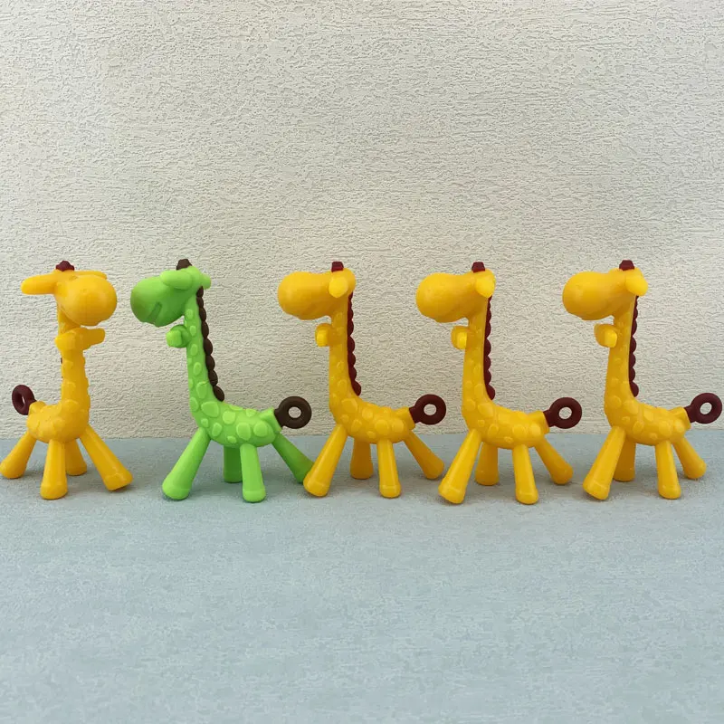 100% Food grade silicone BPA Free Safety Funny Fruit Teethers Brush Silicone Toys Natural Giraffe Baby Teether