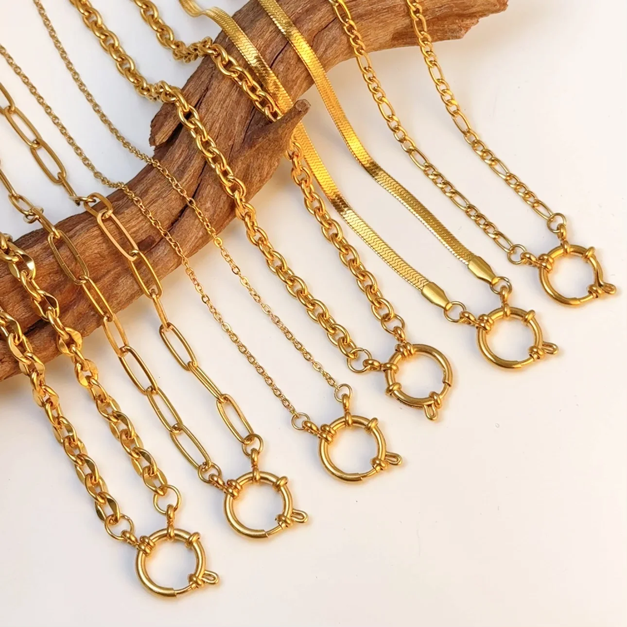 DIY шармы из нержавеющей стали 18k позолоченный зажим в елочку браслет Ожерелья Цепочка пружинная Пряжка многофункциональное ожерелье