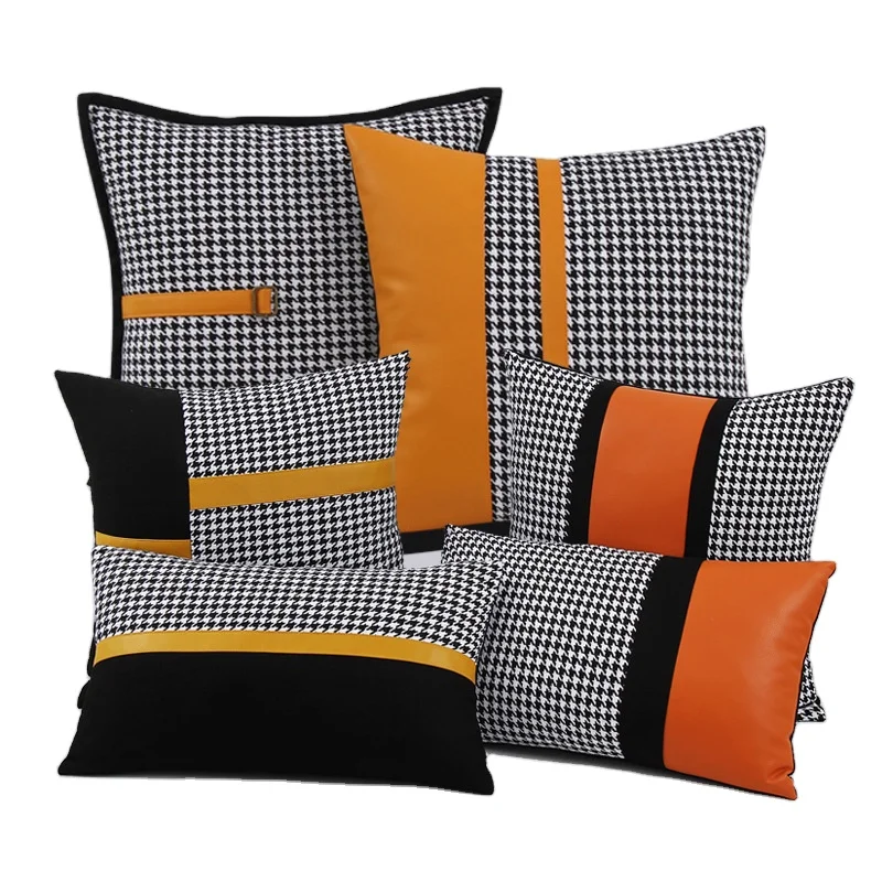 Custom square splice pillow cases sofa cushions pu cushion covers