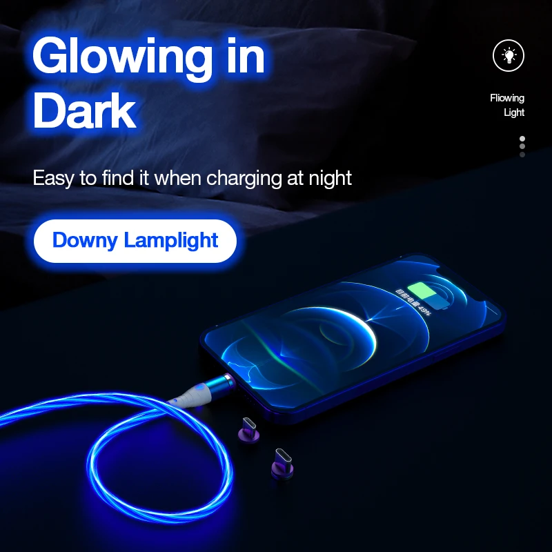  Новый 3A LED движущаяся светящийся Магнитный быстрой зарядки USB Кабель зарядного устройства для передачи данных кабель