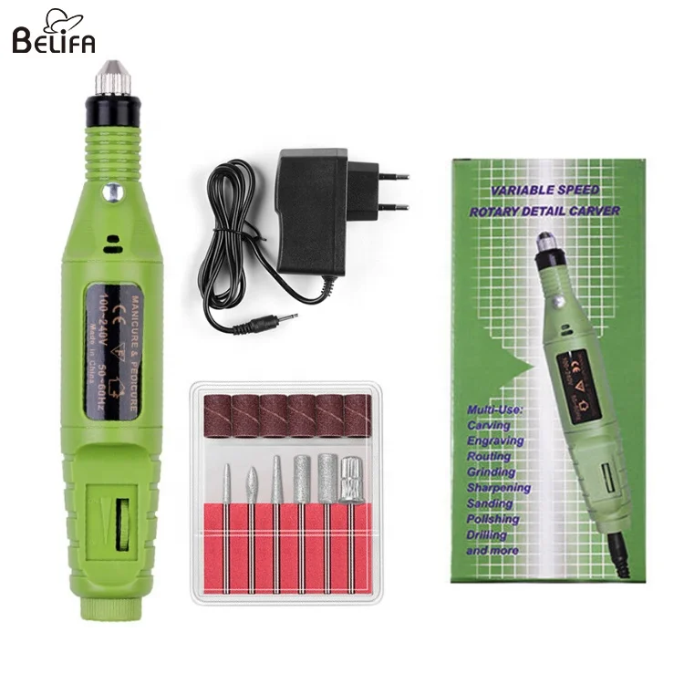 Portable pen shape usb electric nail art polishing machine set with 6 ceramic bits electric manicure nail drill