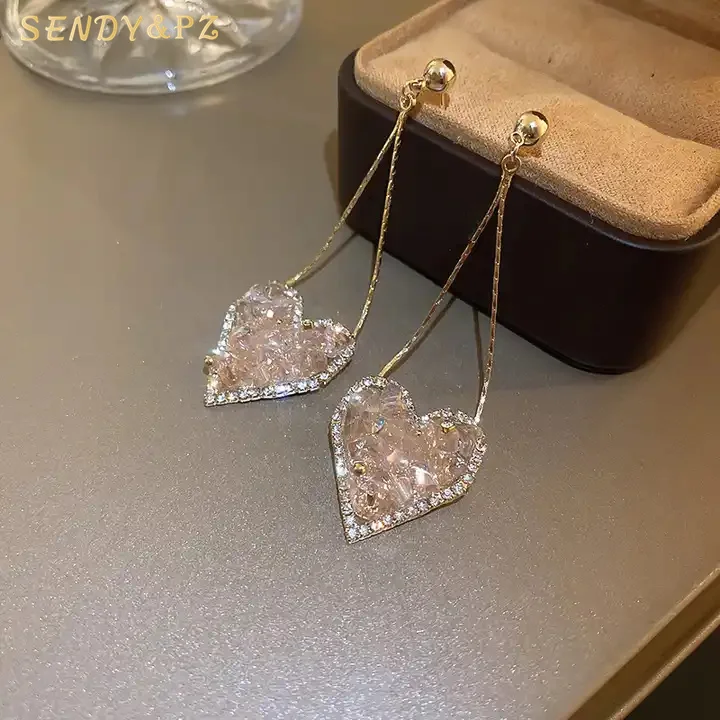 Женские серьги-кольца с кристаллами в форме сердца покрытые настоящим золотом и серебром