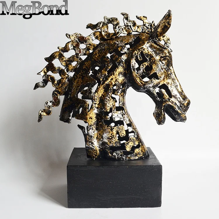 metal carved horse head animal figurine for indoor home decorations