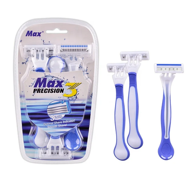 3 Pack 3-Blade Smooth Shave Sensitive Normal Skin Razors Flexible Blades with Aloe Fights Razor Burn