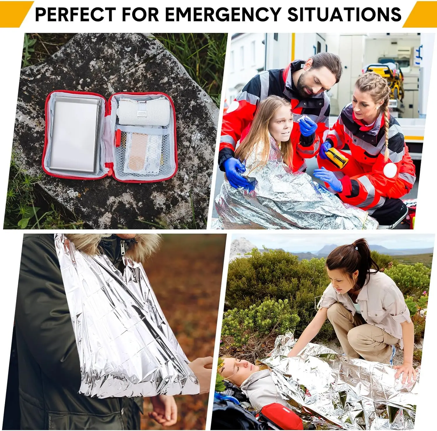 Light Weight Double-Sided Silver Aluminized Foil Survival Emergency Mylar Thermal Space Blankets Polyester