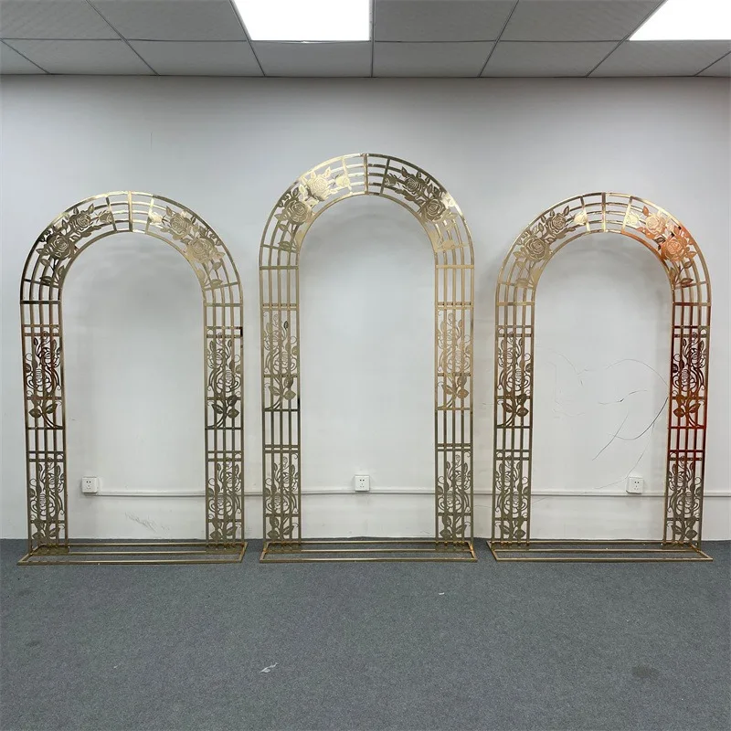Wedding Arch Backdrop Balloon Flowers Style Stand Background Shiny Metal Plating Outdoor Flower Door Shelf Frame Party Decor