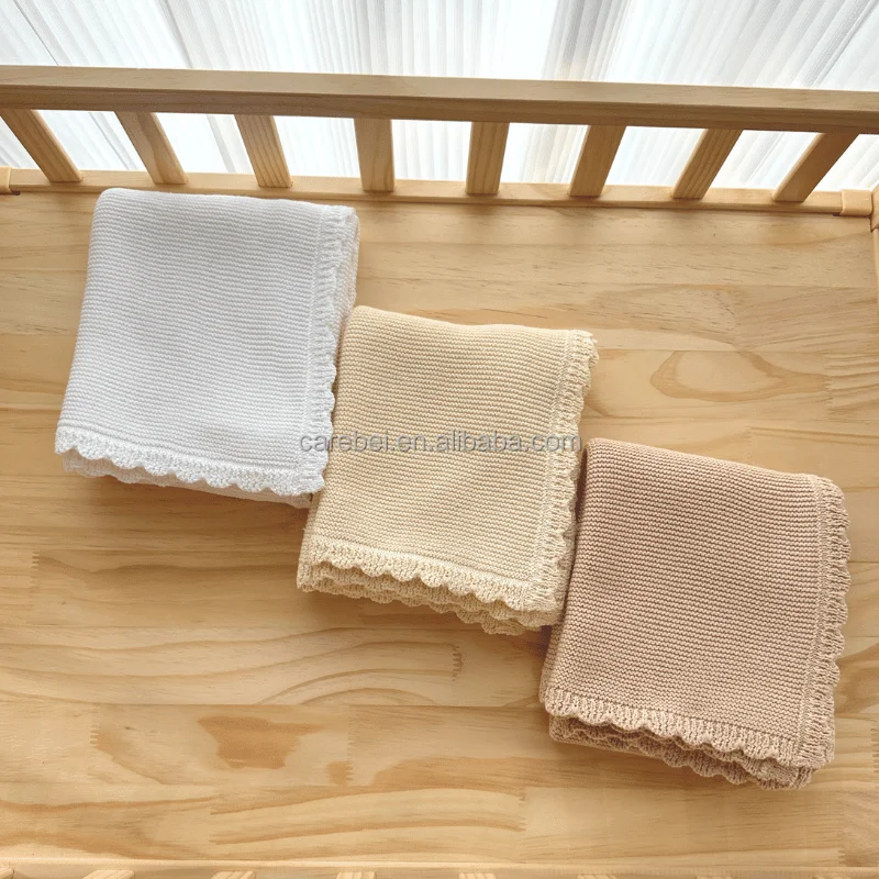 Heirloom Scallop Knit Blanket Oatmeal Fleck Expectant Parent Gift Fringe Swaddles Fitted Baby Boy Personalized Name Blankets